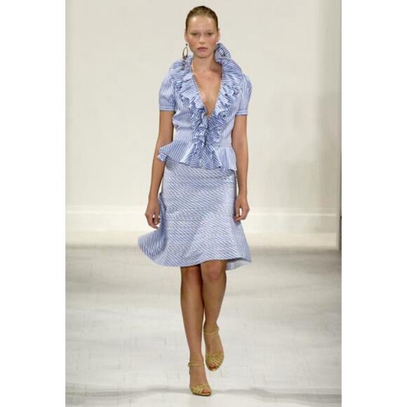Ralph Lauren Collection Purple Label Blue Pinstripe Ruffle Silk Blouse Runway M - Picture 5 of 13